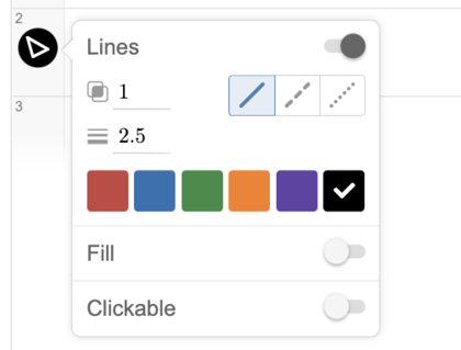 The settings menu of the polygon showing the lines set to black, and the fill turned off.