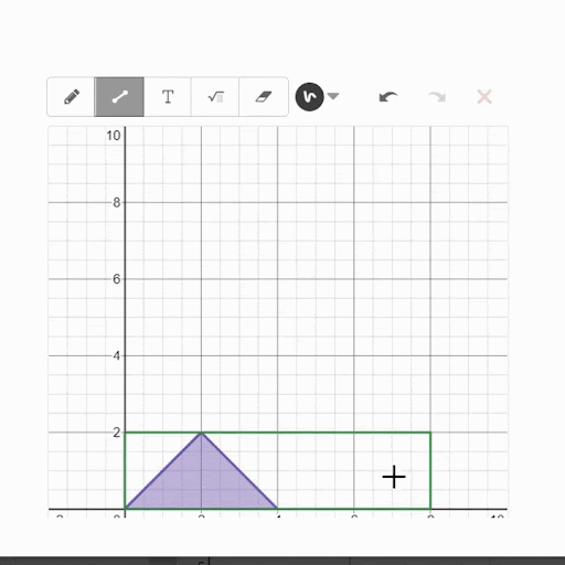 The rectangle form the first image is displayed.  The annotations show the rectangle being split into 4 sections. Each section is equal to the area of the purple triangle.