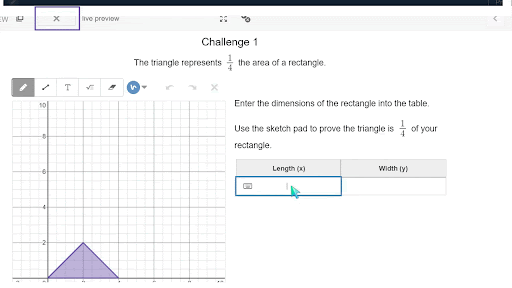 The rectangle form the first image is displayed.  The annotations show the rectangle being split into 4 sections. Each section is equal to the area of the purple triangle.
